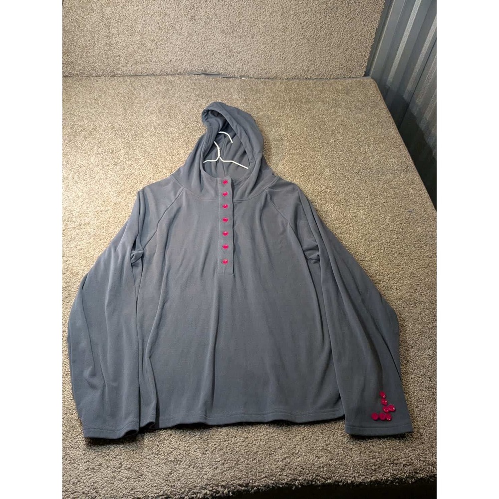 Et Boite Woman Jeans Gray Henley Hoodie Pink Buttons Size L
